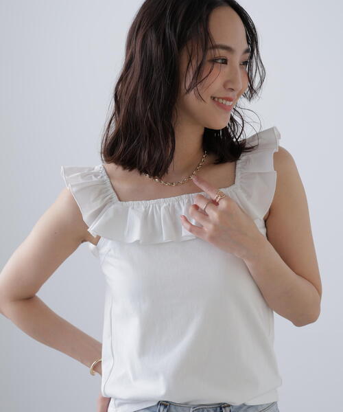 FREE'S MART（フリーズマート）の「◆［ＭＦＭ］フリルリボンドッキングカットソー（Tシャツ/カットソー・レディース・ブラック/ホワイト/ピンク・FREE）」の2枚目の写真