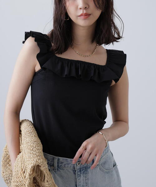 FREE'S MART（フリーズマート）の「◆［ＭＦＭ］フリルリボンドッキングカットソー（Tシャツ/カットソー・レディース・ブラック/ホワイト/ピンク・FREE）」の5枚目の写真