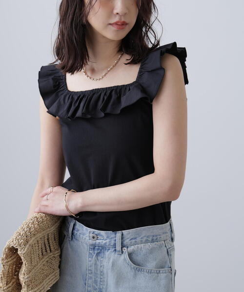 FREE'S MART（フリーズマート）の「◆［ＭＦＭ］フリルリボンドッキングカットソー（Tシャツ/カットソー・レディース・ブラック/ホワイト/ピンク・FREE）」の6枚目の写真