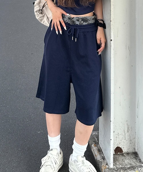 napinna maison(ナピナメゾン)の「【napinna maison×HIINA】レイヤードウエストスウェットハーフパンツ(スウェットパンツ・レディース・ネイビー/グレー/ブラック・M/L)」の3枚目の写真