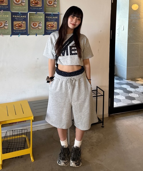 napinna maison×HIINA】レイヤードウエストスウェットハーフパンツ