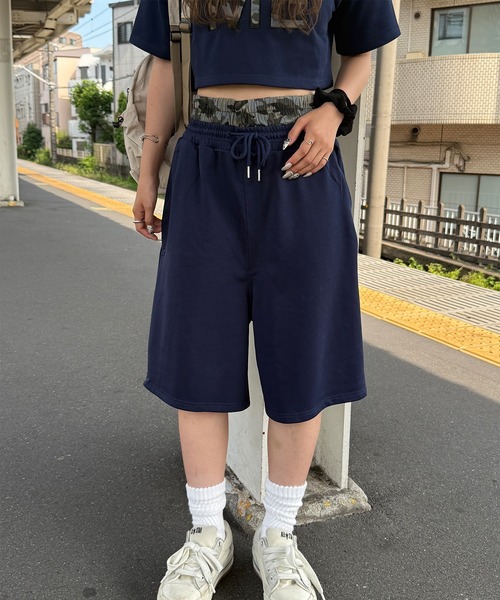 napinna maison(ナピナメゾン)の「【napinna maison×HIINA】レイヤードウエストスウェットハーフパンツ(スウェットパンツ・レディース・ネイビー/グレー/ブラック・M/L)」の4枚目の写真