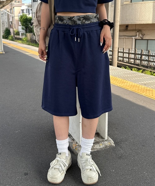 napinna maison(ナピナメゾン)の「【napinna maison×HIINA】レイヤードウエストスウェットハーフパンツ(スウェットパンツ・レディース・ネイビー/グレー/ブラック・M/L)」の5枚目の写真