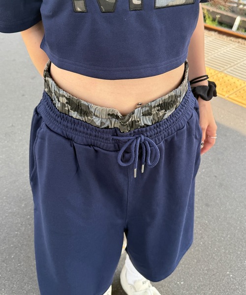 napinna maison(ナピナメゾン)の「【napinna maison×HIINA】レイヤードウエストスウェットハーフパンツ(スウェットパンツ・レディース・ネイビー/グレー/ブラック・M/L)」の6枚目の写真