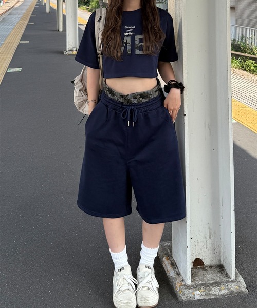 napinna maison(ナピナメゾン)の「【napinna maison×HIINA】レイヤードウエストスウェットハーフパンツ(スウェットパンツ・レディース・ネイビー/グレー/ブラック・M/L)」の7枚目の写真