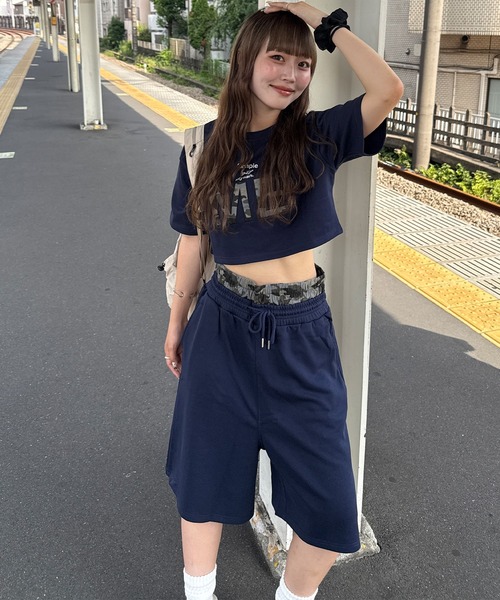 napinna maison(ナピナメゾン)の「【napinna maison×HIINA】レイヤードウエストスウェットハーフパンツ(スウェットパンツ・レディース・ネイビー/グレー/ブラック・M/L)」の8枚目の写真