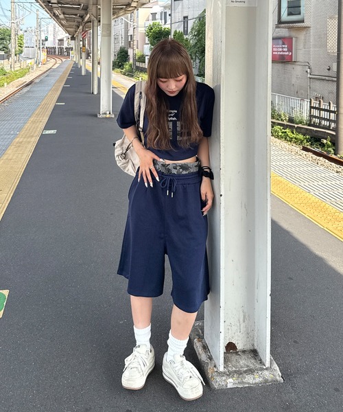 napinna maison(ナピナメゾン)の「【napinna maison×HIINA】レイヤードウエストスウェットハーフパンツ(スウェットパンツ・レディース・ネイビー/グレー/ブラック・M/L)」の13枚目の写真