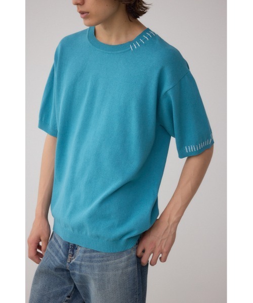 AZUL by moussy(アズールバイマウジー)の「カラーハンドステッチニット(ニット/セーター・メンズ・ターコイズブルー/ブラック/ホワイト・MEDIUM/LARGE)」の1枚目の写真