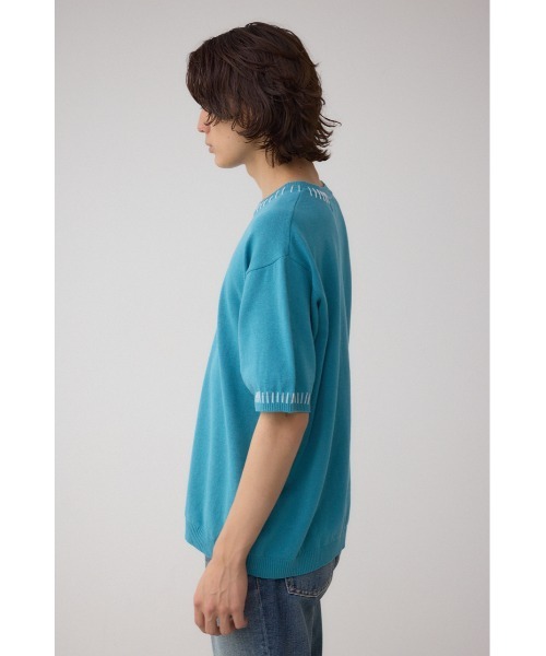 AZUL by moussy(アズールバイマウジー)の「カラーハンドステッチニット(ニット/セーター・メンズ・ターコイズブルー/ブラック/ホワイト・MEDIUM/LARGE)」の8枚目の写真