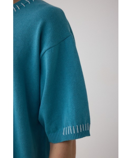 AZUL by moussy(アズールバイマウジー)の「カラーハンドステッチニット(ニット/セーター・メンズ・ターコイズブルー/ブラック/ホワイト・MEDIUM/LARGE)」の5枚目の写真