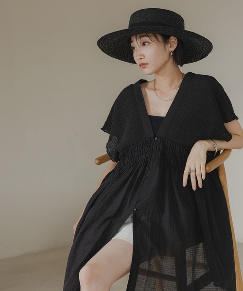 LOWRYS FARM（ローリーズファーム）の「シャーリングチュニックフレンチスリーブ　 581468（シャツ/ブラウス・レディース・ブルー/ブラック/アイボリー/ブラウン・FREE）」の8枚目の写真