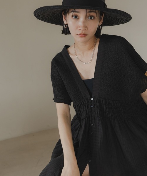 LOWRYS FARM（ローリーズファーム）の「シャーリングチュニックフレンチスリーブ　 581468（シャツ/ブラウス・レディース・ブルー/ブラック/アイボリー/ブラウン・FREE）」の9枚目の写真