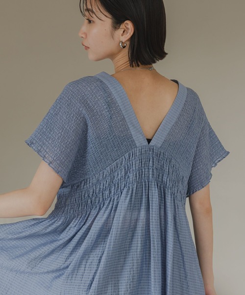 LOWRYSFARM シャーリングチュニックフレンチスリーブ ブラック 黒