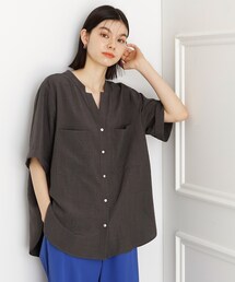 ダブルポケット5分袖シャツ/体型カバー/洗濯機OK