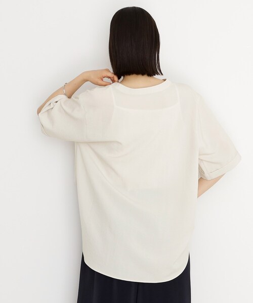 THE SHOP TK (ザ ショップ ティーケー )の「ダブルポケット5分袖シャツ/体型カバー/洗濯機OK(シャツ/ブラウス・レディース・グリーン系/スミクロ/ブルー/アイボリー・12/13)」の7枚目の写真