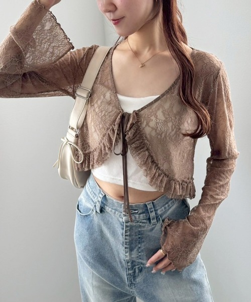 one after another NICE CLAUP（ワンアフターアナザーナイスクラップ）の「レースボレロカーディガン（カーディガン/ボレロ・レディース・オフホワイト/モカ/ラベンダー・FREE）」の3枚目の写真