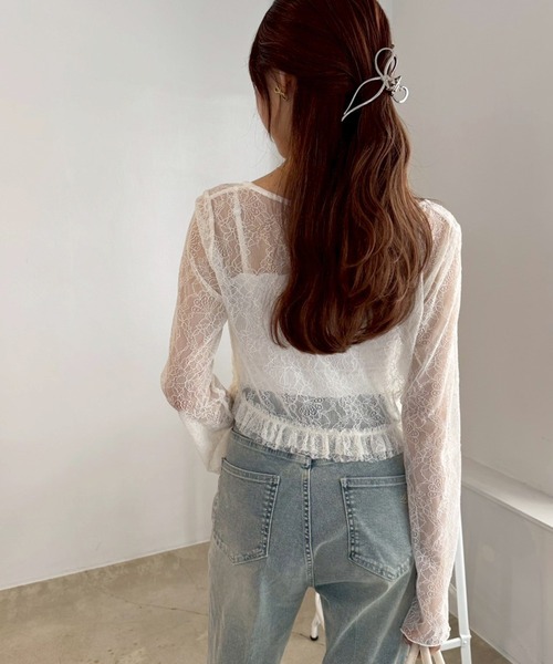one after another NICE CLAUP（ワンアフターアナザーナイスクラップ）の「レースボレロカーディガン（カーディガン/ボレロ・レディース・オフホワイト/モカ/ラベンダー・FREE）」の6枚目の写真