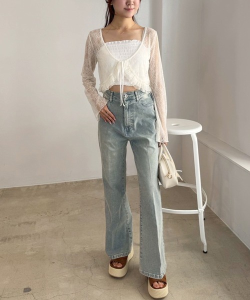 one after another NICE CLAUP（ワンアフターアナザーナイスクラップ）の「レースボレロカーディガン（カーディガン/ボレロ・レディース・オフホワイト/モカ/ラベンダー・FREE）」の9枚目の写真