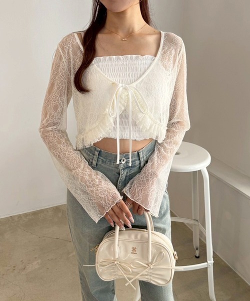 one after another NICE CLAUP（ワンアフターアナザーナイスクラップ）の「レースボレロカーディガン（カーディガン/ボレロ・レディース・オフホワイト/モカ/ラベンダー・FREE）」の8枚目の写真