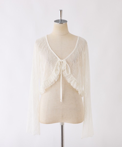 one after another NICE CLAUP（ワンアフターアナザーナイスクラップ）の「レースボレロカーディガン（カーディガン/ボレロ・レディース・オフホワイト/モカ/ラベンダー・FREE）」の13枚目の写真