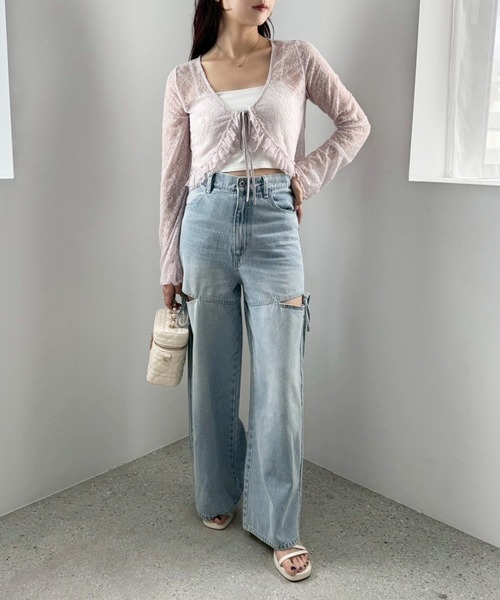 one after another NICE CLAUP（ワンアフターアナザーナイスクラップ）の「レースボレロカーディガン（カーディガン/ボレロ・レディース・オフホワイト/モカ/ラベンダー・FREE）」の19枚目の写真