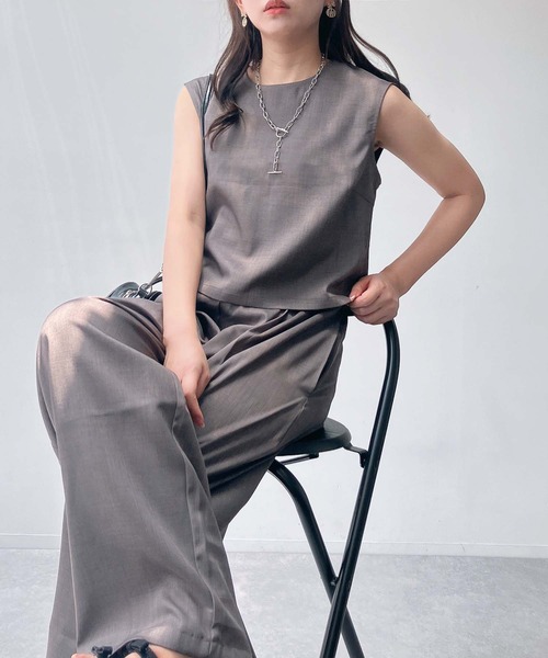 AS KNOW AS plus（アズノゥアズプラス）の「●ノースリーブトップス ワイドパンツ セットアップ（セットアップ・レディース・ブラック/ブラウン/グレー・FREE）」の2枚目の写真