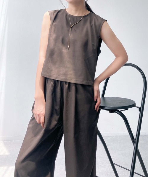 ルーズ セットアップ ノースリーブトップス ワイドパンツ cra195 セットアップ 2点セット ノースリーブ トップス ワイドパンツ