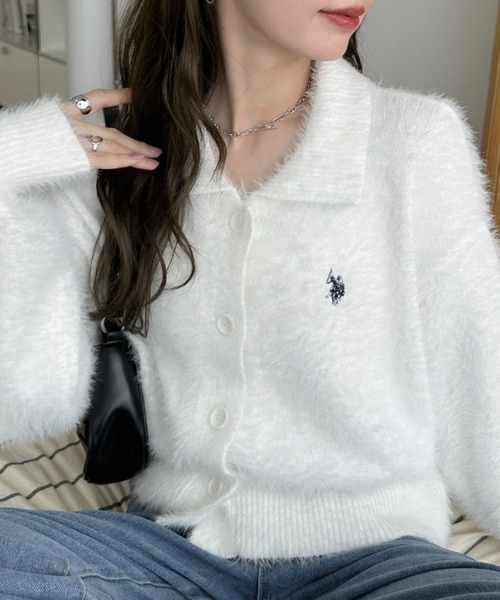 U.S. POLO ASSN.（ユーエスポロアッスン）の「【Ada.別注 U.S. POLO ASSN】襟付き シャギー ボリュームスリーブ ニット（カーディガン/ボレロ・レディース・チャコール/ホワイト/ピンク/ネイビー/ブルーグレー/アイボリー/ブラウン/グレイッシュベージュ・FREE）」の9枚目の写真