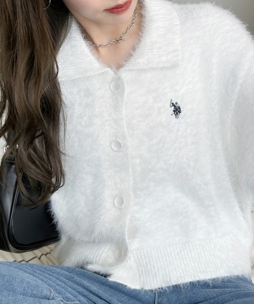 U.S. POLO ASSN.（ユーエスポロアッスン）の「【Ada.別注 U.S. POLO ASSN】襟付き シャギー ボリュームスリーブ ニット（カーディガン/ボレロ・レディース・チャコール/ホワイト/ピンク/ネイビー/ブルーグレー/アイボリー/ブラウン/グレイッシュベージュ・FREE）」の10枚目の写真