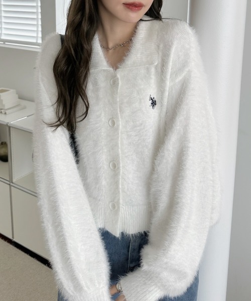 U.S. POLO ASSN.（ユーエスポロアッスン）の「【Ada.別注 U.S. POLO ASSN】襟付き シャギー ボリュームスリーブ ニット（カーディガン/ボレロ・レディース・チャコール/ホワイト/ピンク/ネイビー/ブルーグレー/アイボリー/ブラウン/グレイッシュベージュ・FREE）」の13枚目の写真