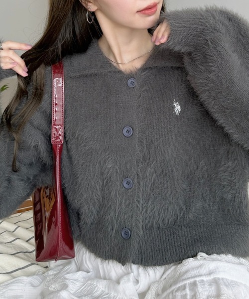 U.S. POLO ASSN.（ユーエスポロアッスン）の「【Ada.別注 U.S. POLO ASSN】襟付き シャギー ボリュームスリーブ ニット（カーディガン/ボレロ・レディース・チャコール/ホワイト/ピンク/ネイビー/ブルーグレー/アイボリー/ブラウン/グレイッシュベージュ・FREE）」の16枚目の写真