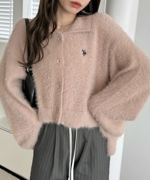 U.S. POLO ASSN.（ユーエスポロアッスン）の「【Ada.別注 U.S. POLO ASSN】襟付き シャギー ボリュームスリーブ ニット（カーディガン/ボレロ・レディース・チャコール/ホワイト/ピンク/ネイビー/ブルーグレー/アイボリー/ブラウン/グレイッシュベージュ・FREE）」の21枚目の写真