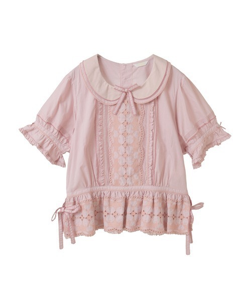 PINK HOUSE（ピンクハウス）の「チェリーレース使いギンガムチェックブラウス（シャツ/ブラウス・レディース・ブラック/レッド/ピンク/ライトグリーン/ブルーグレー・フリー）」の4枚目の写真
