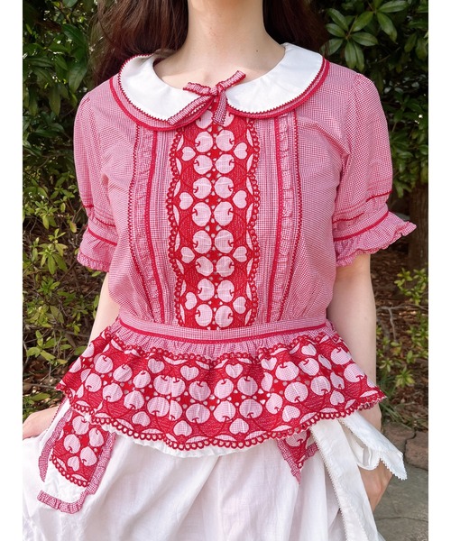 PINK HOUSE（ピンクハウス）の「チェリーレース使いギンガムチェックブラウス（シャツ/ブラウス・レディース・ブラック/レッド/ピンク/ライトグリーン/ブルーグレー・フリー）」の16枚目の写真