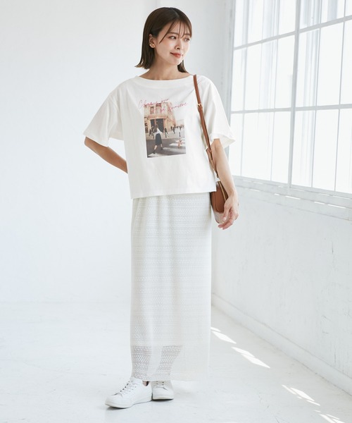 ROPE' PICNIC（ロペピクニック）の「オフショルプリントハーフスリーブTシャツ（Tシャツ/カットソー・レディース・ブルー系その他/ホワイト系その他/サックスブルー・38）」の4枚目の写真
