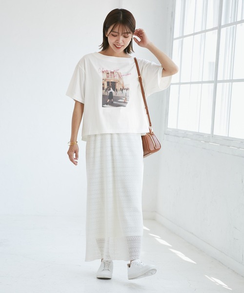 ROPE' PICNIC（ロペピクニック）の「オフショルプリントハーフスリーブTシャツ（Tシャツ/カットソー・レディース・ブルー系その他/ホワイト系その他/サックスブルー・38）」の5枚目の写真