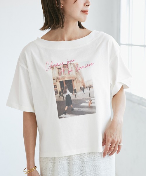 ROPE' PICNIC（ロペピクニック）の「オフショルプリントハーフスリーブTシャツ（Tシャツ/カットソー・レディース・ブルー系その他/ホワイト系その他/サックスブルー・38）」の7枚目の写真