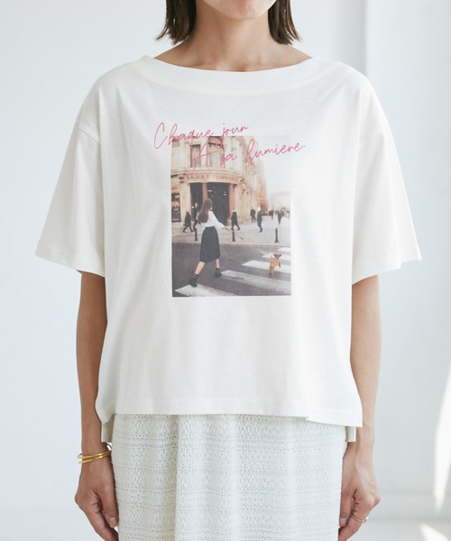 ROPE' PICNIC（ロペピクニック）の「オフショルプリントハーフスリーブTシャツ（Tシャツ/カットソー・レディース・ブルー系その他/ホワイト系その他/サックスブルー・38）」の17枚目の写真