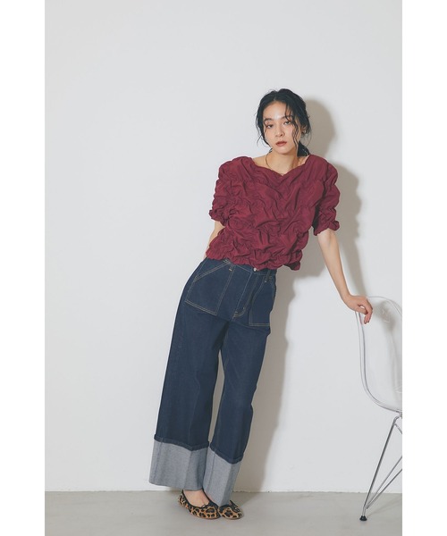 &. NOSTALGIA(アンドドットノスタルジア)の「ポップコーンシャーリングバックデザイントップス(Tシャツ/カットソー・レディース・オフホワイト/ボルドー・M)」の5枚目の写真