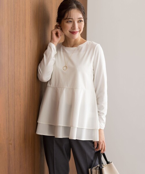 組曲（クミキョク）の「シャツコンビティアード ロングＴシャツ（Tシャツ/カットソー・レディース・アイボリー系/アイボリー系1・3/2）」の2枚目の写真