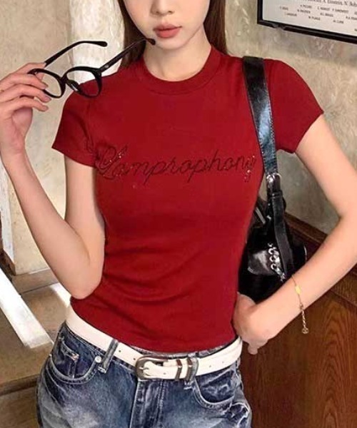 Vipoa(ヴィポア)の「Rhinestone lettering tee(Tシャツ/カットソー・レディース・レッド/イエロー/ホワイト・FREE)」の22枚目の写真