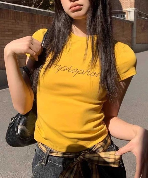 Vipoa(ヴィポア)の「Rhinestone lettering tee(Tシャツ/カットソー・レディース・レッド/イエロー/ホワイト・FREE)」の4枚目の写真
