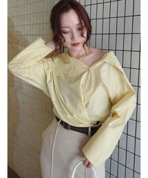 アシンメトリーカラーカシュクールシャツ