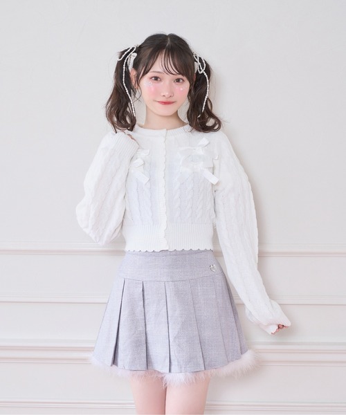 Honey Cinnamon（ハニーシナモン）の「ポイントリボンケーブルカーディガン（ニット/セーター・レディース・ピンク/ホワイト・FREE）」の2枚目の写真