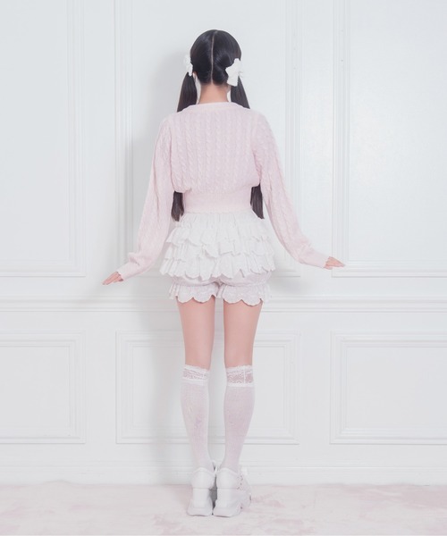 Honey Cinnamon（ハニーシナモン）の「ポイントリボンケーブルカーディガン（ニット/セーター・レディース・ピンク/ホワイト・FREE）」の7枚目の写真