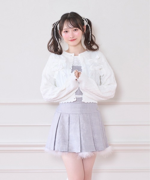 Honey Cinnamon（ハニーシナモン）の「ポイントリボンケーブルカーディガン（ニット/セーター・レディース・ピンク/ホワイト・FREE）」の3枚目の写真