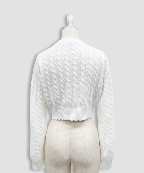 Honey Cinnamon（ハニーシナモン）の「ポイントリボンケーブルカーディガン（ニット/セーター・レディース・ピンク/ホワイト・FREE）」の11枚目の写真