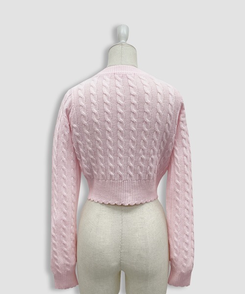 Honey Cinnamon（ハニーシナモン）の「ポイントリボンケーブルカーディガン（ニット/セーター・レディース・ピンク/ホワイト・FREE）」の15枚目の写真