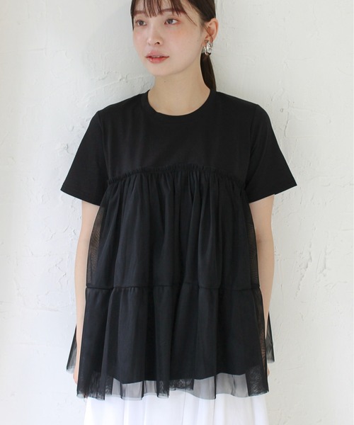 StyleSea（スタイルシー）の「チュールコンビカットソープルオーバー（Tシャツ/カットソー・レディース・ブラック/オフホワイト・FREE）」の8枚目の写真