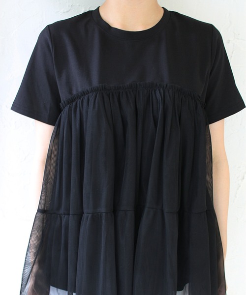 StyleSea（スタイルシー）の「チュールコンビカットソープルオーバー（Tシャツ/カットソー・レディース・ブラック/オフホワイト・FREE）」の12枚目の写真